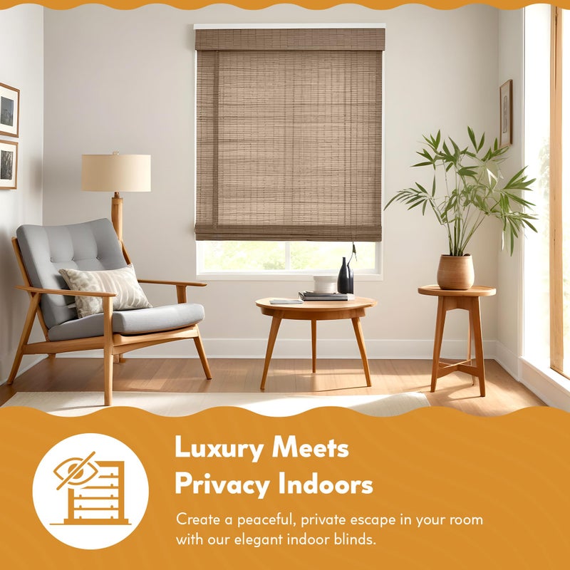 Radiance Cordless Bamboo Roman Shades for Windows - Flatstick Bamboo Blinds for Semi-Private Light Control - Easy to Lift & Fold Up Window Shades - Driftwood - 36 in. W x 64 in. L - (2216614E) - Image 5